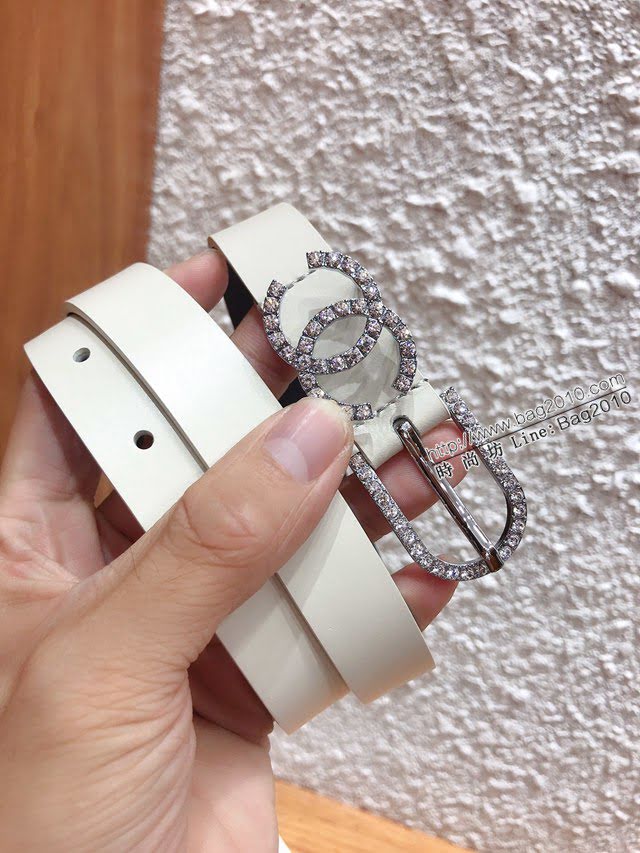 Chanel女士皮帶 香奈兒鑲嵌鑽石針扣小腰帶 香奈兒雙面可用小牛皮皮帶  jjp1094